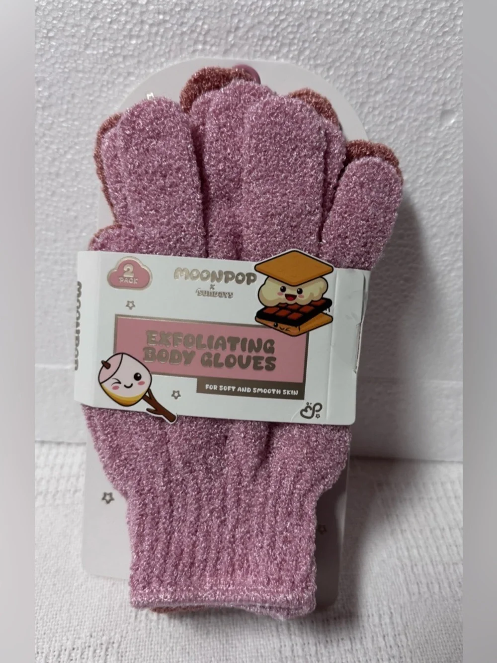 MOONPOP Exfoliating Body Gloves in Mauve Pink